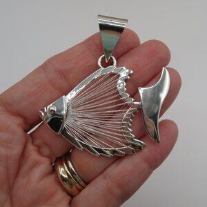 Vintage Silver Tone Fish Pendant Signed Best